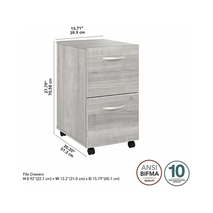 Bush Business Furniture Hybrid 2-Drawer Mobile File Cabinet, Letter/Legal, Platinum Gray, 20", (HYF116PGSU-Z) 6 Bush Business Furniture Hybrid 2-Drawer Mobile File Cabinet, Letter/Legal, Platinum Gray, 20", (HYF116PGSU-Z) - Image 4
