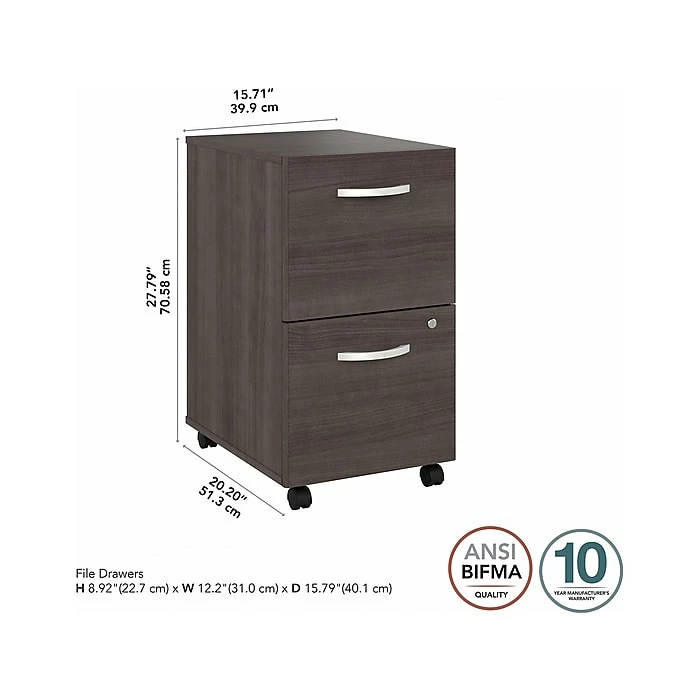 Bush Business Furniture Hybrid 2-Drawer Mobile File Cabinet, Letter/Legal, Storm Gray, 20" (HYF116SGSU-Z) 6 Bush Business Furniture Hybrid 2-Drawer Mobile File Cabinet, Letter/Legal, Storm Gray, 20" (HYF116SGSU-Z) - Image 4