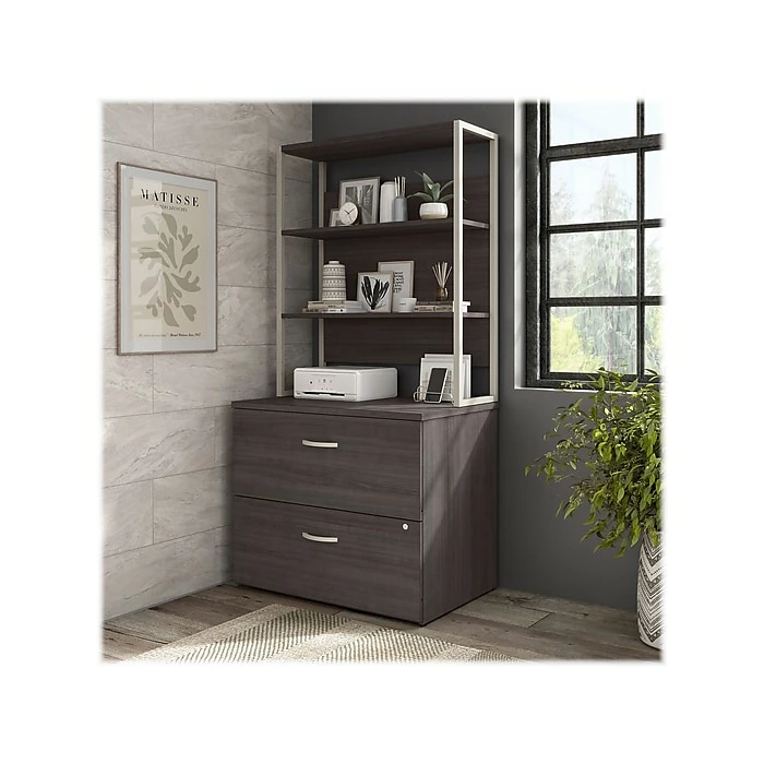 Bush Business Furniture Hybrid 2-Drawer Lateral File Cabinet With Shelves, Letter/Legal, Storm Gray, 36" (HYB018SGSU) 4 Bush Business Furniture Hybrid 2-Drawer Lateral File Cabinet With Shelves, Letter/Legal, Storm Gray, 36" (HYB018SGSU) - Image 2
