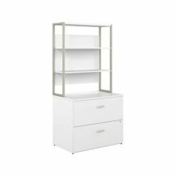 Bush Business Furniture Hybrid 2-Drawer Lateral File Cabinet With Shelves, Letter/Legal, White, 36" (HYB018WHSU)