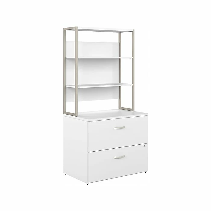 Bush Business Furniture Hybrid 2-Drawer Lateral File Cabinet With Shelves, Letter/Legal, White, 36" (HYB018WHSU) 3 Bush Business Furniture Hybrid 2-Drawer Lateral File Cabinet With Shelves, Letter/Legal, White, 36" (HYB018WHSU)