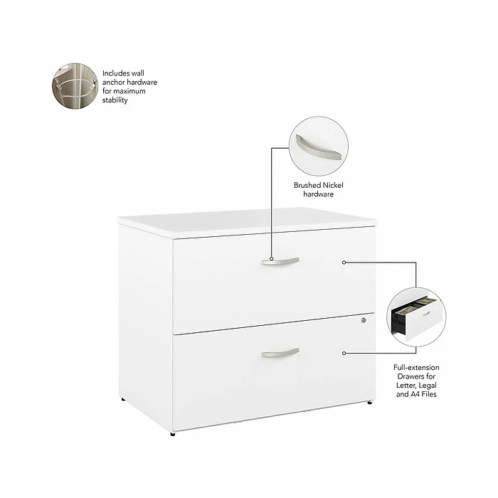 Bush Business Furniture Hybrid 2-Drawer Lateral File Cabinet With Shelves, Letter/Legal, White, 36" (HYB018WHSU) 6 Bush Business Furniture Hybrid 2-Drawer Lateral File Cabinet With Shelves, Letter/Legal, White, 36" (HYB018WHSU) - Image 4