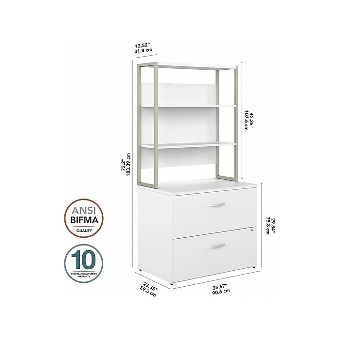 Bush Business Furniture Hybrid 2-Drawer Lateral File Cabinet With Shelves, Letter/Legal, White, 36" (HYB018WHSU) 7 Bush Business Furniture Hybrid 2-Drawer Lateral File Cabinet With Shelves, Letter/Legal, White, 36" (HYB018WHSU) - Image 5