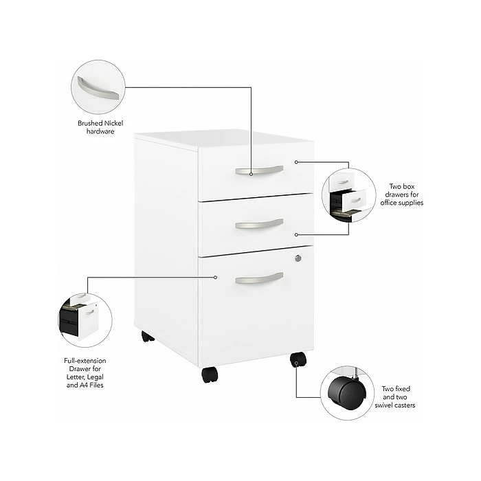 Bush Business Furniture Hybrid 3-Drawer Mobile File Cabinet, Letter/Legal, White, 20" (HYF216WHSU-Z) 5 Bush Business Furniture Hybrid 3-Drawer Mobile File Cabinet, Letter/Legal, White, 20" (HYF216WHSU-Z) - Image 3