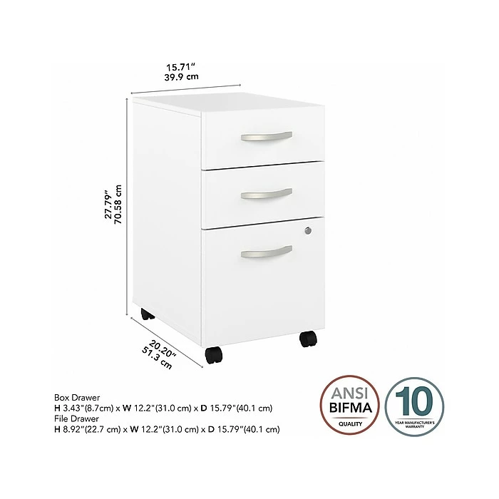 Bush Business Furniture Hybrid 3-Drawer Mobile File Cabinet, Letter/Legal, White, 20" (HYF216WHSU-Z) 6 Bush Business Furniture Hybrid 3-Drawer Mobile File Cabinet, Letter/Legal, White, 20" (HYF216WHSU-Z) - Image 4