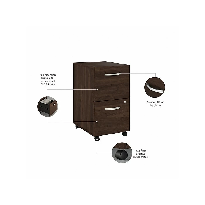 Bush Business Furniture Hybrid 2-Drawer Mobile File Cabinet, Letter/Legal, Black Walnut, 20" (HYF116BWSU-Z) 5 Bush Business Furniture Hybrid 2-Drawer Mobile File Cabinet, Letter/Legal, Black Walnut, 20" (HYF116BWSU-Z) - Image 3