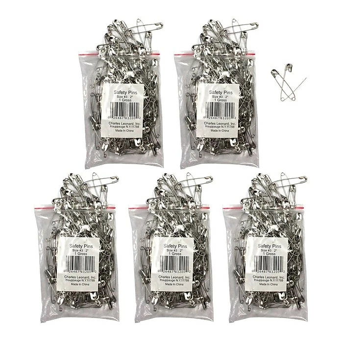 Charles Leonard 2" Safety Pins, Silver, 144 Per Pack, 5 Packs (CHL83200-5) 3 Charles Leonard 2" Safety Pins, Silver, 144 Per Pack, 5 Packs (CHL83200-5)