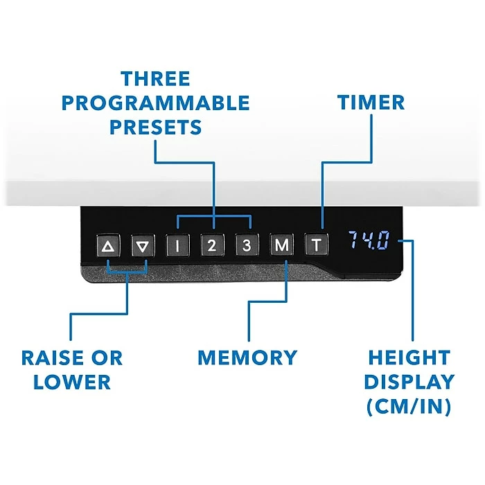 Mount-It! 30"-49"H Adjustable Electric Sit-Stand Desk, White/Black (MI-18063) 5 Mount-It! 30"-49"H Adjustable Electric Sit-Stand Desk, White/Black (MI-18063) - Image 3