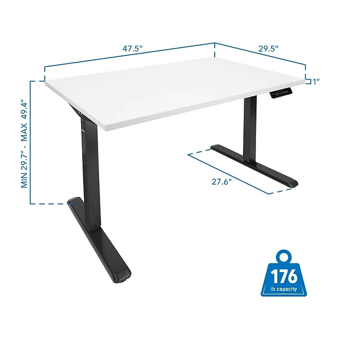 Mount-It! 30"-49"H Adjustable Electric Sit-Stand Desk, White/Black (MI-18063) 6 Mount-It! 30"-49"H Adjustable Electric Sit-Stand Desk, White/Black (MI-18063) - Image 4