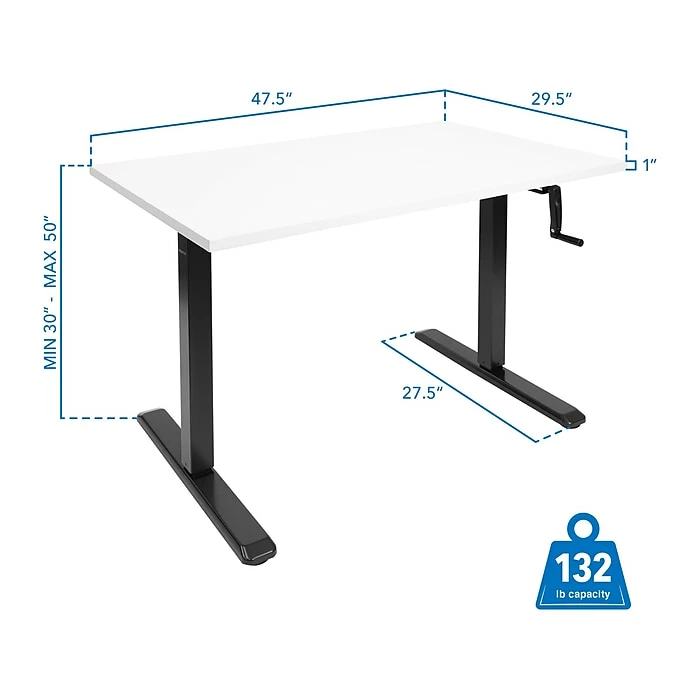 Mount-It! 30"-50"H Adjustable Hand Crank Sit-Stand Desk, White/Black (MI-18069) 6 Mount-It! 30"-50"H Adjustable Hand Crank Sit-Stand Desk, White/Black (MI-18069) - Image 4