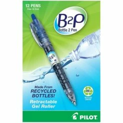 Pilot B2P Bottle 2 Pen Retractable Gel Pens, Fine Point, Blue Ink, Dozen (31601)