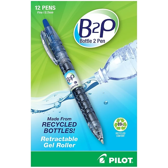 Pilot B2P Bottle 2 Pen Retractable Gel Pens, Fine Point, Blue Ink, Dozen (31601) 3 Pilot B2P Bottle 2 Pen Retractable Gel Pens, Fine Point, Blue Ink, Dozen (31601)