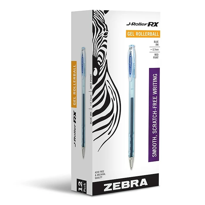 Zebra Pen J-Roller RX Gel Stick Pen, Medium Point, Blue Dozen (43120) 3 Zebra Pen J-Roller RX Gel Stick Pen, Medium Point, Blue Dozen (43120)