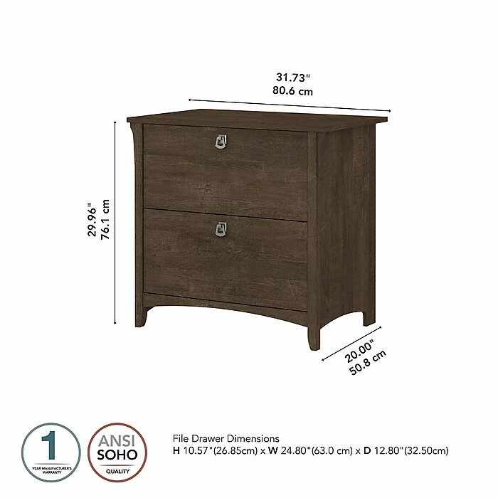 Bush Furniture Salinas 2-Drawer Lateral File Cabinet, Letter/Legal, Ash Brown, 31.73" (SAF132ABR-03) 6 Bush Furniture Salinas 2-Drawer Lateral File Cabinet, Letter/Legal, Ash Brown, 31.73" (SAF132ABR-03) - Image 4