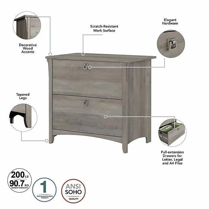 Bush Furniture Salinas 2-Drawer Lateral File Cabinet, Letter/Legal, Driftwood Gray, 31.73" (SAF132DG-03) 5 Bush Furniture Salinas 2-Drawer Lateral File Cabinet, Letter/Legal, Driftwood Gray, 31.73" (SAF132DG-03) - Image 3