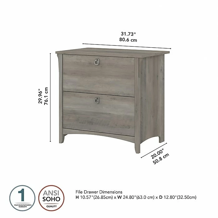 Bush Furniture Salinas 2-Drawer Lateral File Cabinet, Letter/Legal, Driftwood Gray, 31.73" (SAF132DG-03) 6 Bush Furniture Salinas 2-Drawer Lateral File Cabinet, Letter/Legal, Driftwood Gray, 31.73" (SAF132DG-03) - Image 4