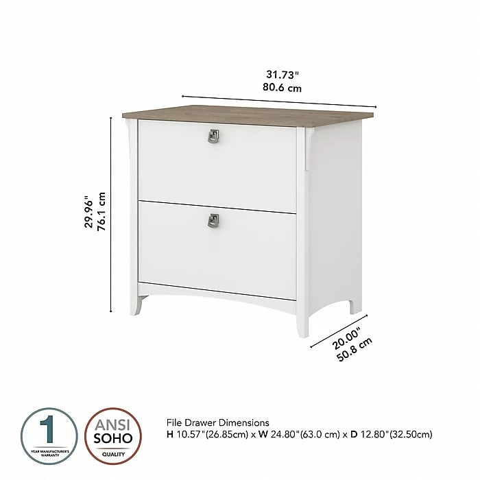 Bush Furniture Salinas 2-Drawer Lateral File Cabinet, Letter/Legal, Shiplap Gray/Pure White, 31.73" (SAF132G2W-03) 6 Bush Furniture Salinas 2-Drawer Lateral File Cabinet, Letter/Legal, Shiplap Gray/Pure White, 31.73" (SAF132G2W-03) - Image 4
