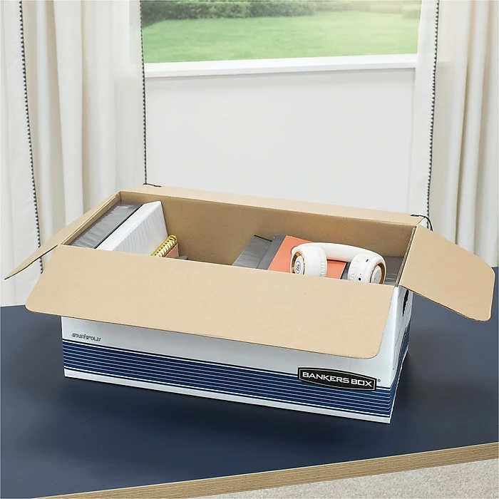 Bankers Box Stor/File™ Medium-Duty FastFold File Storage Boxes, String & Button, Letter Size, White/Blue, 20/Carton (0070409) 6 Bankers Box Stor/File™ Medium-Duty FastFold File Storage Boxes, String & Button, Letter Size, White/Blue, 20/Carton (0070409) - Image 4