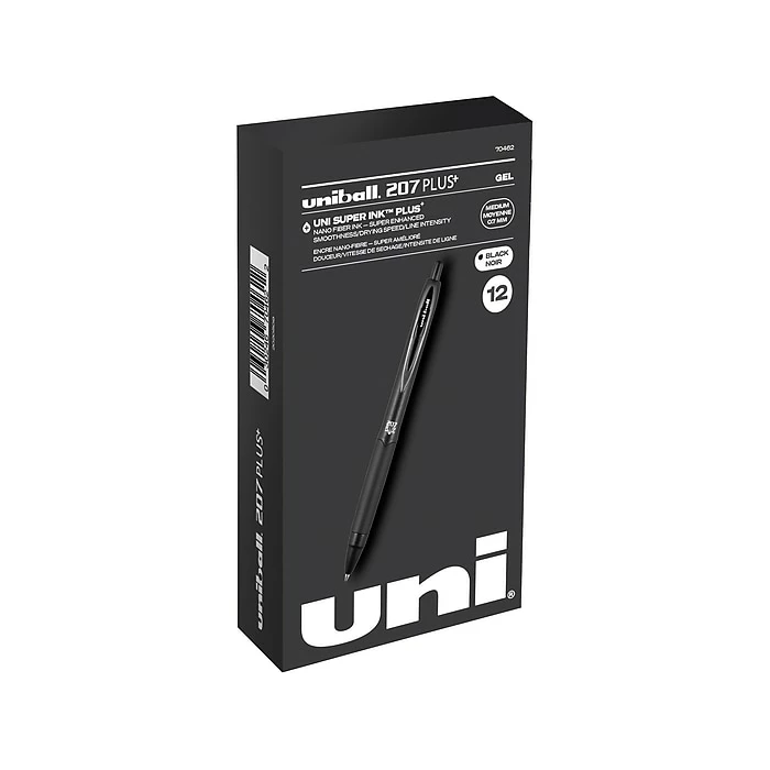 Uni-ball Uniball 207 Plus+ Retractable Gel Pens, Medium Point, 0.7mm, Black Ink, 12/Pack (70462) 3 Uni-ball Uniball 207 Plus+ Retractable Gel Pens, Medium Point, 0.7mm, Black Ink, 12/Pack (70462)
