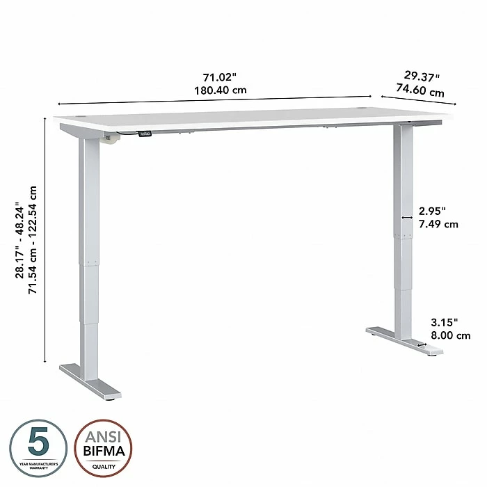 Bush Business Furniture Move 40 Series 28''-48'' Adjustable Standing Desk, White/Cool Gray Metallic (M4S7230WHSK) 7 Bush Business Furniture Move 40 Series 28''-48'' Adjustable Standing Desk, White/Cool Gray Metallic (M4S7230WHSK) - Image 5