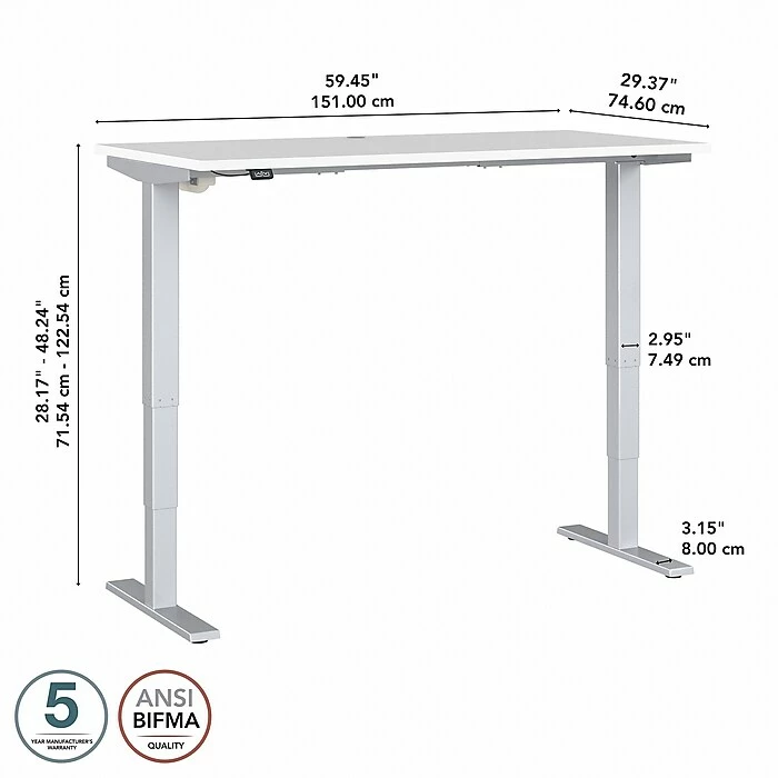 Bush Business Furniture Move 40 Series 28''-48'' Adjustable Standing Desk, White/Cool Gray Metallic (M4S6030WHSK) 7 Bush Business Furniture Move 40 Series 28''-48'' Adjustable Standing Desk, White/Cool Gray Metallic (M4S6030WHSK) - Image 5