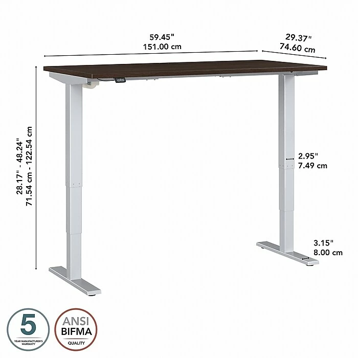 Bush Business Furniture Move 40 Series 28"-48" Adjustable Standing Desk, Black Walnut/Cool Gray Metallic (M4S6030BWSK) 7 Bush Business Furniture Move 40 Series 28"-48" Adjustable Standing Desk, Black Walnut/Cool Gray Metallic (M4S6030BWSK) - Image 5
