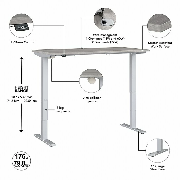 Bush Business Furniture Move 40 Series 28"-48" Adjustable Standing Desk, Platinum Gray/Cool Gray Metallic (M4S4824PGSK) 5 Bush Business Furniture Move 40 Series 28"-48" Adjustable Standing Desk, Platinum Gray/Cool Gray Metallic (M4S4824PGSK) - Image 3