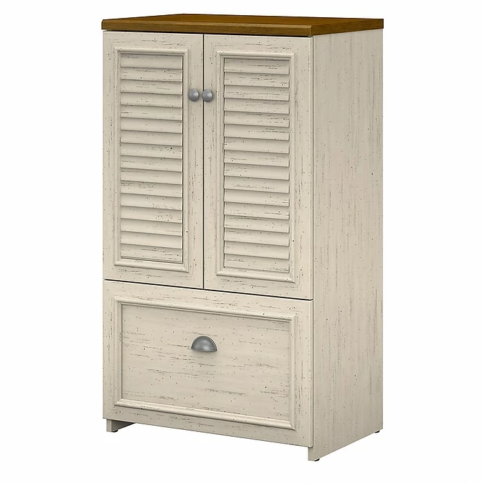 Bush Furniture Fairview Storage Cabinet With Drawer, Antique White/Tea Maple (WC53280-03) 3 Bush Furniture Fairview Storage Cabinet With Drawer, Antique White/Tea Maple (WC53280-03)