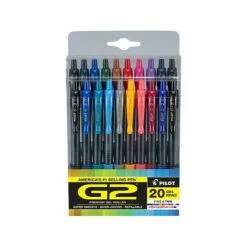 Pilot G2 Retractable Gel Pens, Fine Point, Assorted Inks, 20/Pack (G2720006-CB)