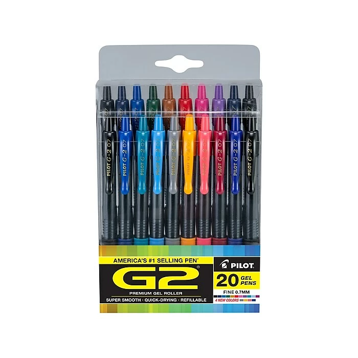 Pilot G2 Retractable Gel Pens, Fine Point, Assorted Inks, 20/Pack (G2720006-CB) 3 Pilot G2 Retractable Gel Pens, Fine Point, Assorted Inks, 20/Pack (G2720006-CB)