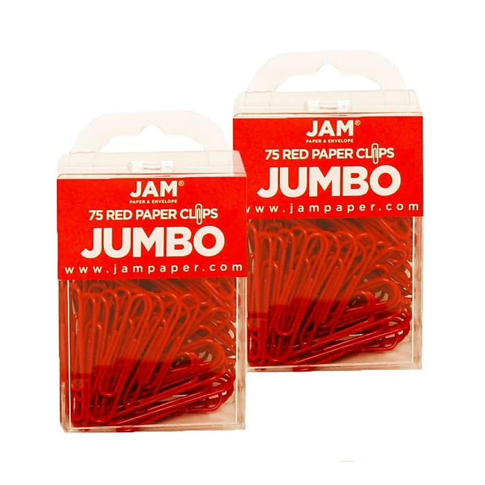 JAM Paper® Colored Jumbo Paper Clips, Large 2 Inch, Red Paperclips, 2 Packs Of 75 (2183754a) 3 JAM Paper® Colored Jumbo Paper Clips, Large 2 Inch, Red Paperclips, 2 Packs Of 75 (2183754a)