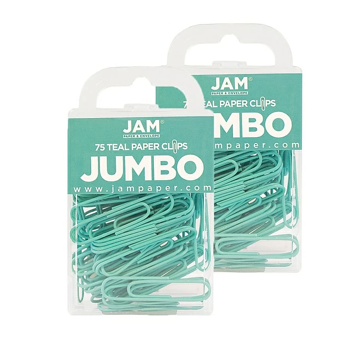 JAM Paper® Colored Jumbo Paper Clips, Large 2 Inch, Teal Paperclips, 2 Packs Of 75 (21832065a) 3 JAM Paper® Colored Jumbo Paper Clips, Large 2 Inch, Teal Paperclips, 2 Packs Of 75 (21832065a)