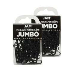 JAM Paper® Colored Jumbo Paper Clips, Large 2 Inch, Black Paperclips, 2 Packs Of 75 (2184933a)