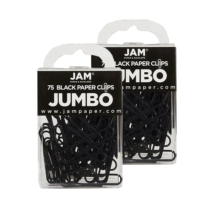 JAM Paper® Colored Jumbo Paper Clips, Large 2 Inch, Black Paperclips, 2 Packs Of 75 (2184933a) 3 JAM Paper® Colored Jumbo Paper Clips, Large 2 Inch, Black Paperclips, 2 Packs Of 75 (2184933a)