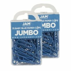 JAM Paper® Colored Jumbo Paper Clips, Large 2 Inch, Baby Blue Paperclips, 2 Packs Of 75 (221819034a)