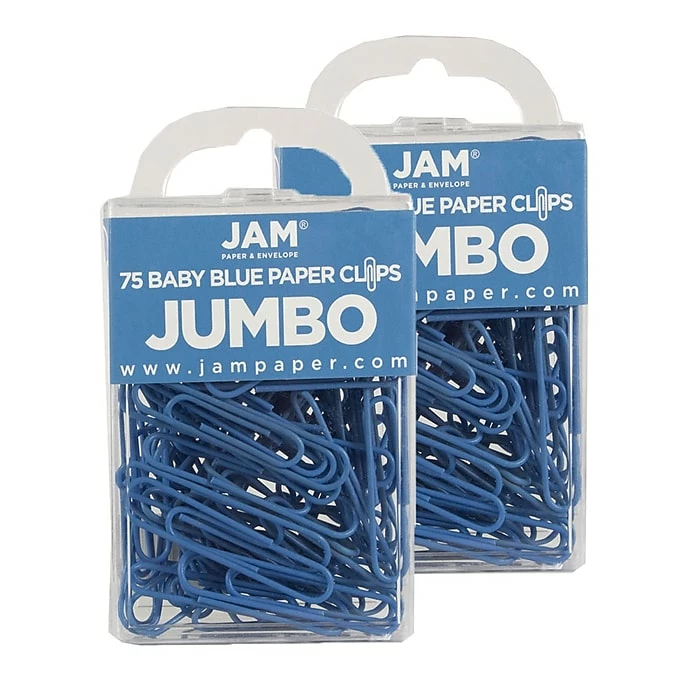 JAM Paper® Colored Jumbo Paper Clips, Large 2 Inch, Baby Blue Paperclips, 2 Packs Of 75 (221819034a) 3 JAM Paper® Colored Jumbo Paper Clips, Large 2 Inch, Baby Blue Paperclips, 2 Packs Of 75 (221819034a)