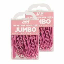 JAM Paper Large Paper Clips, Pink, 2 Packs Of 75 (42186873A)