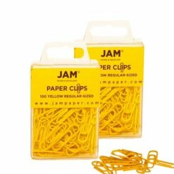 JAM Paper® Colored Standard Paper Clips, Small 1 Inch, Yellow Paperclips, 2 Packs Of 100 (2183756a)