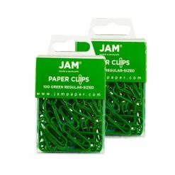 JAM Paper® Colored Standard Paper Clips, Small 1 Inch, Green Paperclips, 2 Packs Of 100 (2183752a)