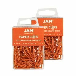 JAM Paper® Colored Standard Paper Clips, Small 1 Inch, Orange Paperclips, 2 Packs Of 100 (42186870a)