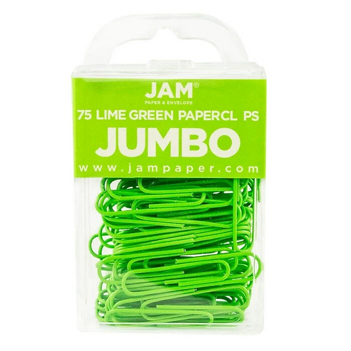 JAM Paper® Colored Jumbo Paper Clips, Large 2 Inch, Lime Green Paperclips, 2 Packs Of 75 (21830627a) 4 JAM Paper® Colored Jumbo Paper Clips, Large 2 Inch, Lime Green Paperclips, 2 Packs Of 75 (21830627a) - Image 2