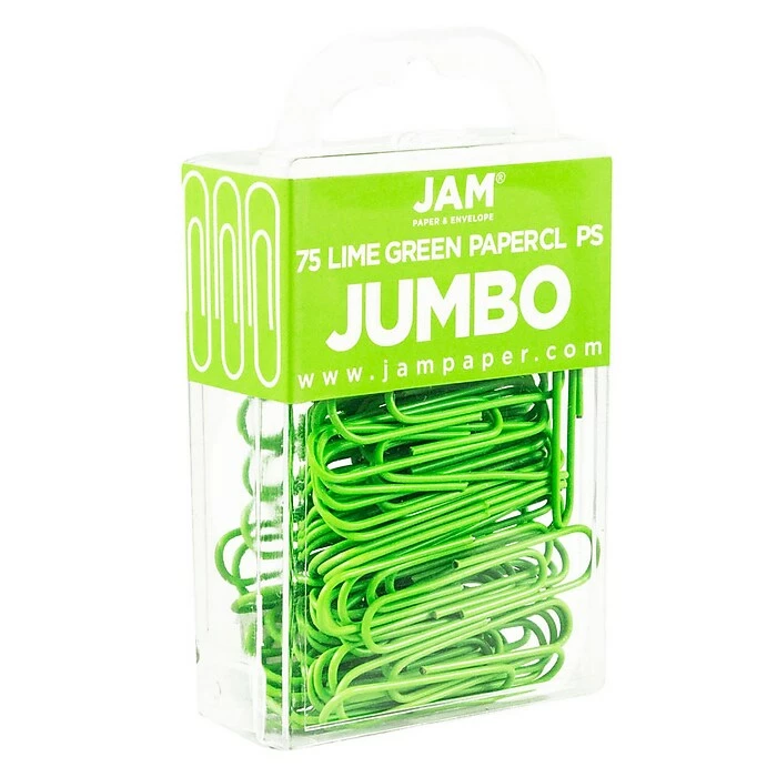 JAM Paper® Colored Jumbo Paper Clips, Large 2 Inch, Lime Green Paperclips, 2 Packs Of 75 (21830627a) 5 JAM Paper® Colored Jumbo Paper Clips, Large 2 Inch, Lime Green Paperclips, 2 Packs Of 75 (21830627a) - Image 3