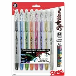 Pentel Sparkle Pop Metallic Gel Pens, Bold Point, Assorted Colors, 8/Pack (K91BPS8M)