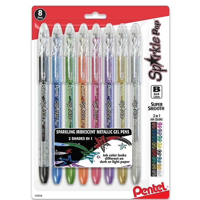 Pentel Sparkle Pop Metallic Gel Pens, Bold Point, Assorted Colors, 8/Pack (K91BPS8M) 3 Pentel Sparkle Pop Metallic Gel Pens, Bold Point, Assorted Colors, 8/Pack (K91BPS8M)