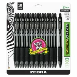 Zebra Z-Grip Retractable Ballpoint Pen, Medium Point, Black Ink, 18/Pack (ZEB22218)