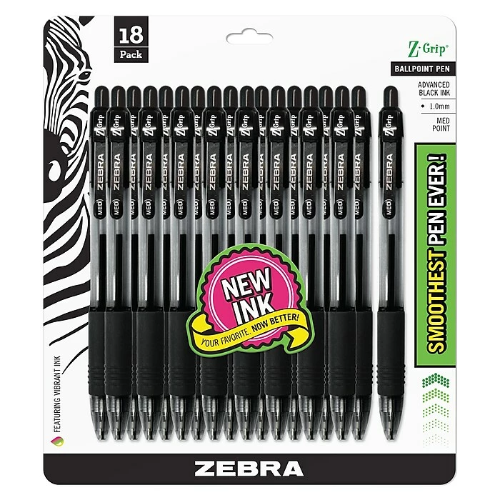 Zebra Z-Grip Retractable Ballpoint Pen, Medium Point, Black Ink, 18/Pack (ZEB22218) 3 Zebra Z-Grip Retractable Ballpoint Pen, Medium Point, Black Ink, 18/Pack (ZEB22218)