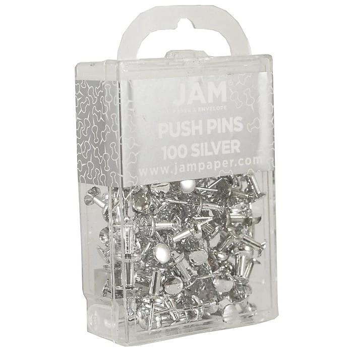 JAM Paper Push Pins, Silver, 2 Packs Of 100 (222419054A) 4 JAM Paper Push Pins, Silver, 2 Packs Of 100 (222419054A) - Image 2