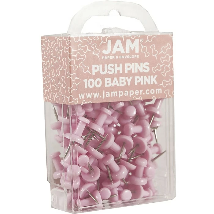 JAM Paper Push Pins, Baby Pink, 2 Packs Of 100 (222419048A) 4 JAM Paper Push Pins, Baby Pink, 2 Packs Of 100 (222419048A) - Image 2
