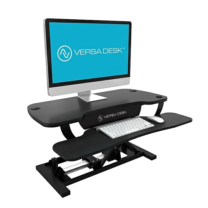 VersaDesk PowerPro 40"W Electric Sit To Stand Desktop Converter With Keyboard Tray & USB Port, Black (SP7644024-00-01) 3 VersaDesk PowerPro 40"W Electric Sit To Stand Desktop Converter With Keyboard Tray & USB Port, Black (SP7644024-00-01)