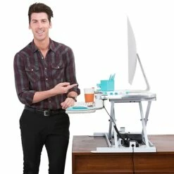 VersaDesk PowerPro Standing Desk Riser, 40" Length, Electric Sit To Stand Desktop Converter With Keyboard Tray, White -STAPLES Sales sp35515534 sc7 1